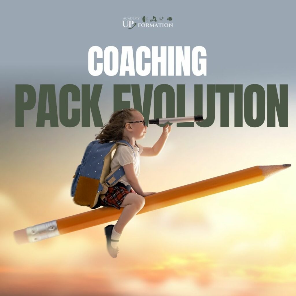 Coaching Pack Évolution - Une jeune fille en quête d'évolution chevauche un crayon, symbolisant la transformation personnelle.
